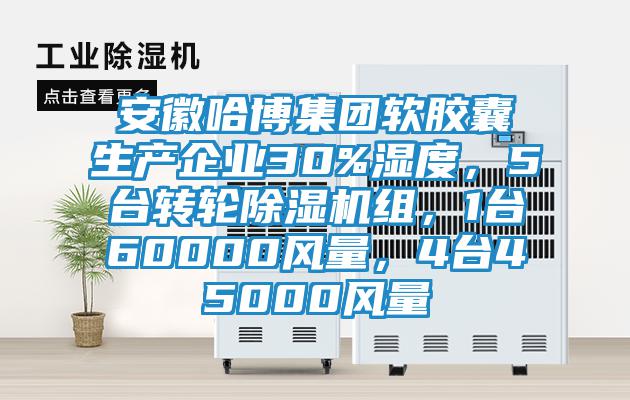 安徽哈博集團(tuán)軟膠囊生產(chǎn)企業(yè)30%濕度，5臺(tái)轉(zhuǎn)輪除濕機(jī)組，1臺(tái)60000風(fēng)量，4臺(tái)45000風(fēng)量